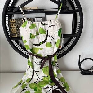 A.P.N.Y. White Dress with Green and Brown Leaf Design